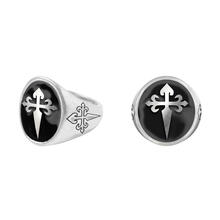 Ring mit Kreuz aus Metall, Sillber, 2 cm