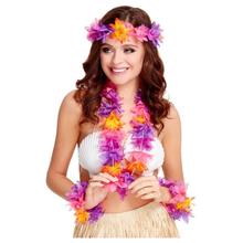 4-teiliges Hawaii-Set, Mehrfarbig, mit Girlande, Armbändern und Stirnband
