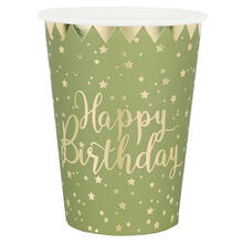 Becher Happy Birthday, Olivgr�n, � 7.8 x 9.7 cm / 27cl, 10 St�ck