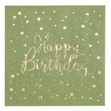 Serviette Happy Birthday, Olivgr�n, 25 x 25 cm, 20 St�ck