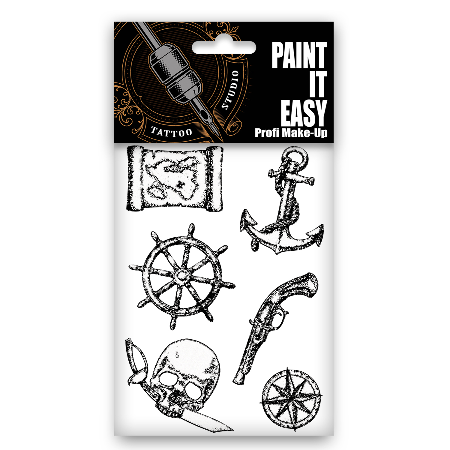 NEU Temporres Tattoo-Motiv Reality, 10,5 x 14,8cm, Maritim Set Piratenmotive