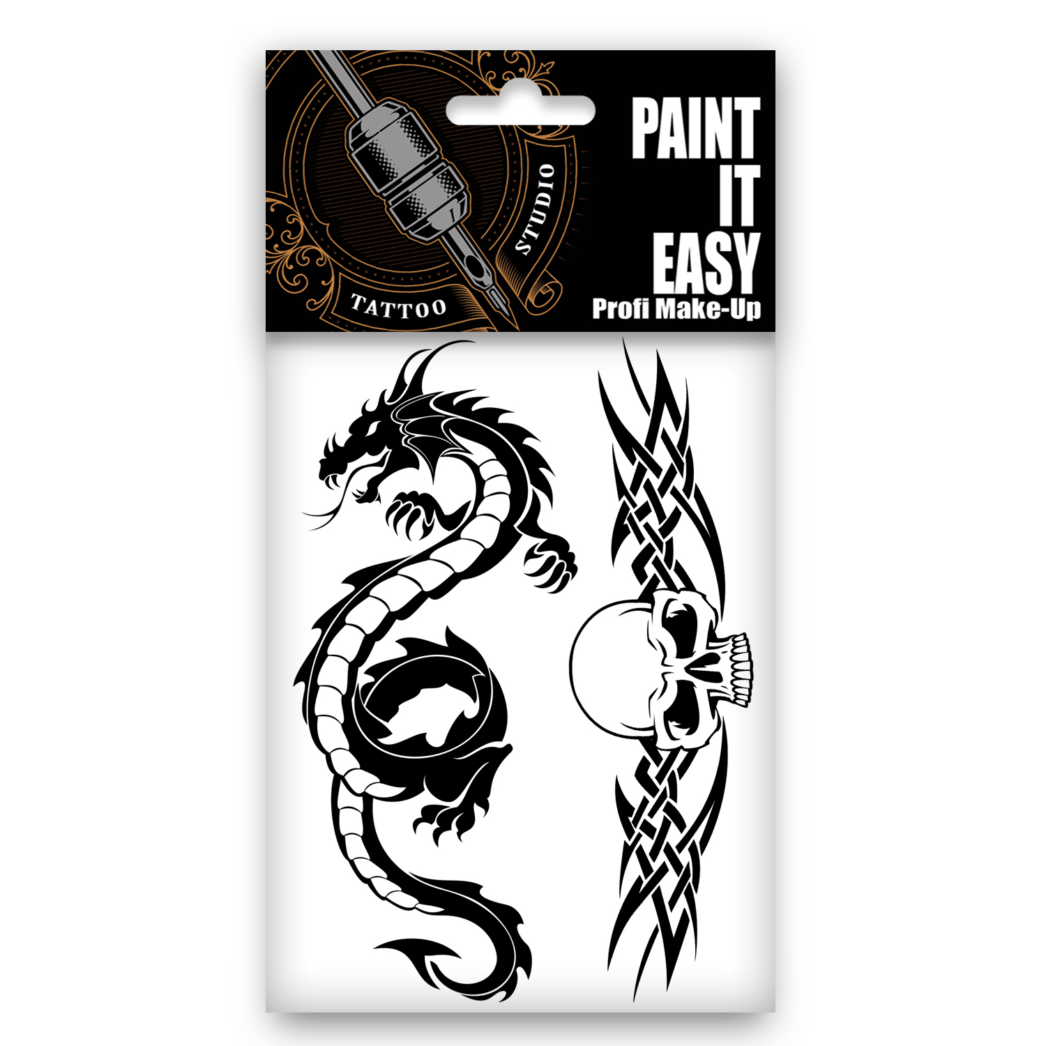 NEU Temporres Tattoo-Motiv Reality, 10,5 x 14,8cm, Tribal Drache und Totenkopf