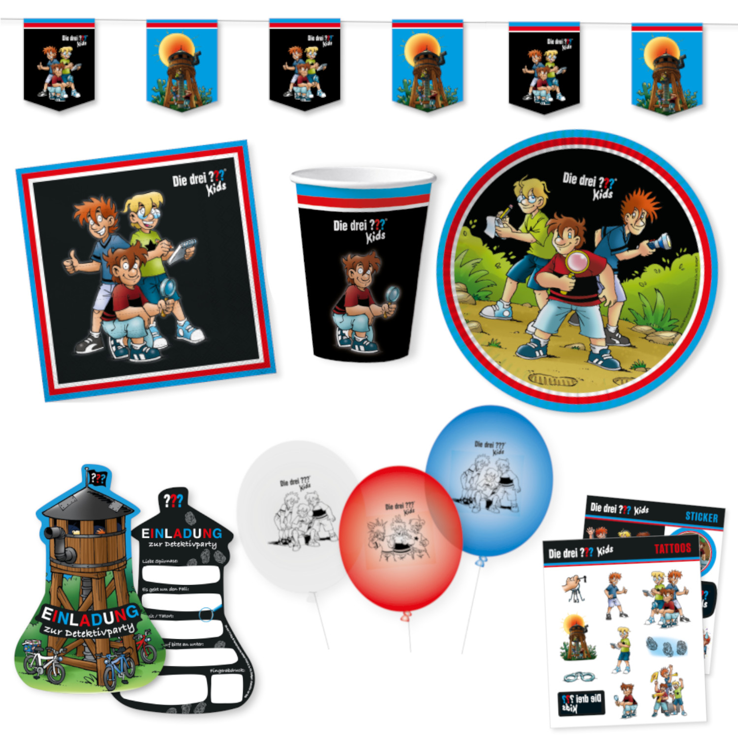 SALE Die drei Fragezeichen Kids Party Serie - Verschiedene Geburtstagsartikel