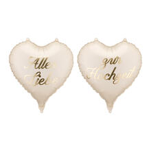 Folienballons Herzen Alles Liebe zur Hochzeit - 45 cm, Cremefarben, Set mit 2 St�ck