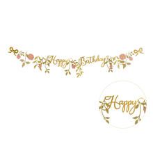 Girlande Happy Birthday / Geburtstag Blumen - Rosa - Gold - L�nge: 1,3 m