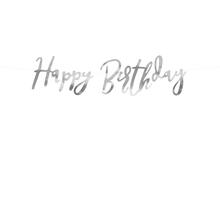 Girlande Happy Birthday / Geburtstag Schriftzug - Silber, L�nge: 62 cm