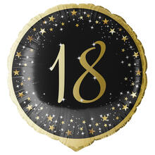 Folienballon Starlight Birthday, gold-schwarz, holografisch, ca. 45 cm, 18. Geburtstag