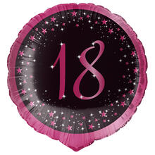 Folienballon Starlight Birthday, pink-schwarz, holografisch, ca. 45 cm, 18. Geburtstag