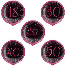 Folienballon Starlight Birthday, pink-schwarz, holografisch, ca. 45 cm - Verschiedene Ausf�hrungen