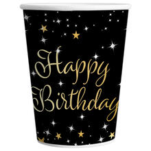 Pappbecher Starlight Birthday, gold-schwarz, 250 ml, 8 St�ck, Happy Birthday