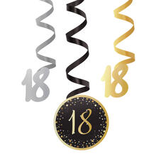 Deko-Spiralen Starlight Birthday, gold-schwarz, 61 cm, 6 St�ck, 18. Geburtstag