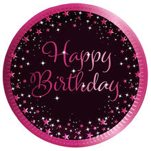 Pappteller Starlight Birthday, pink-schwarz, 23 cm, 8 St�ck, Happy Birthday