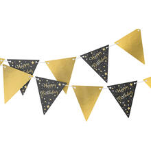 Wimpelkette Starlight Birthday, gold-schwarz, aus Papier, 400 x 19 cm, Happy Birthday