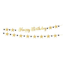 Girlande Starlight Birthday, gold-schwarz, aus Papier, 213 x 16,2 cm, Happy Birthday