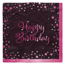 Servietten Starlight Birthday, schwarz-pink, 33 x 33 cm, 16 St�ck, Happy Birthday