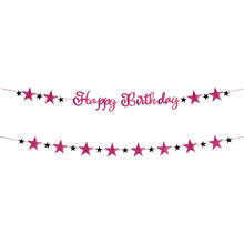 Girlande Starlight Birthday, pink-schwarz, aus Papier, 213 x 16,2 cm, Happy Birthday
