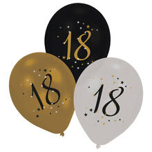Latexballons Starlight Birthday, gold-schwarz, 27,5 cm, 6 St�ck, 18. Geburtstag