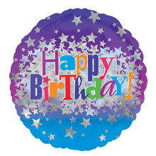 Folienballon Happy-Birthday / Herzlichen Glückwunsch Bright Stars, ca. 45 cm
