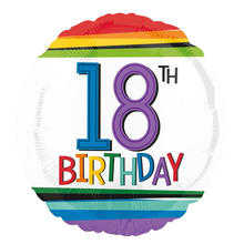 Folienballon Happy-Birthday / Herzlichen Glckwunsch Rainbow 18th, ca. 45 cm