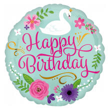 Folienballon HBD Floral Swan, ca. 45 cm