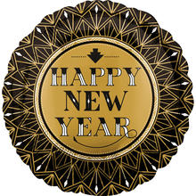 Folienballon Happy New Year, ca. 45cm, schwarz-gold - Neujahr Silvester