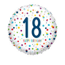 Folienballon Konfetti Happy Birthday 18, ca. 45cm