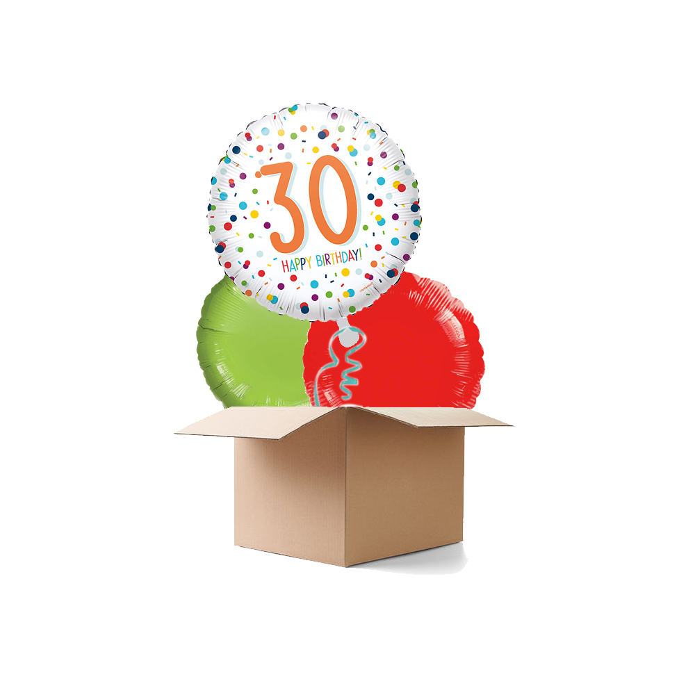 Ballongre Konfetti Happy Birthday 30, 3 Ballons