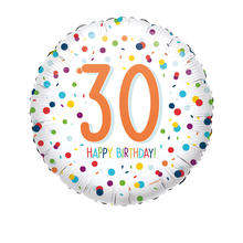Folienballon Konfetti Happy Birthday 30, ca. 45cm