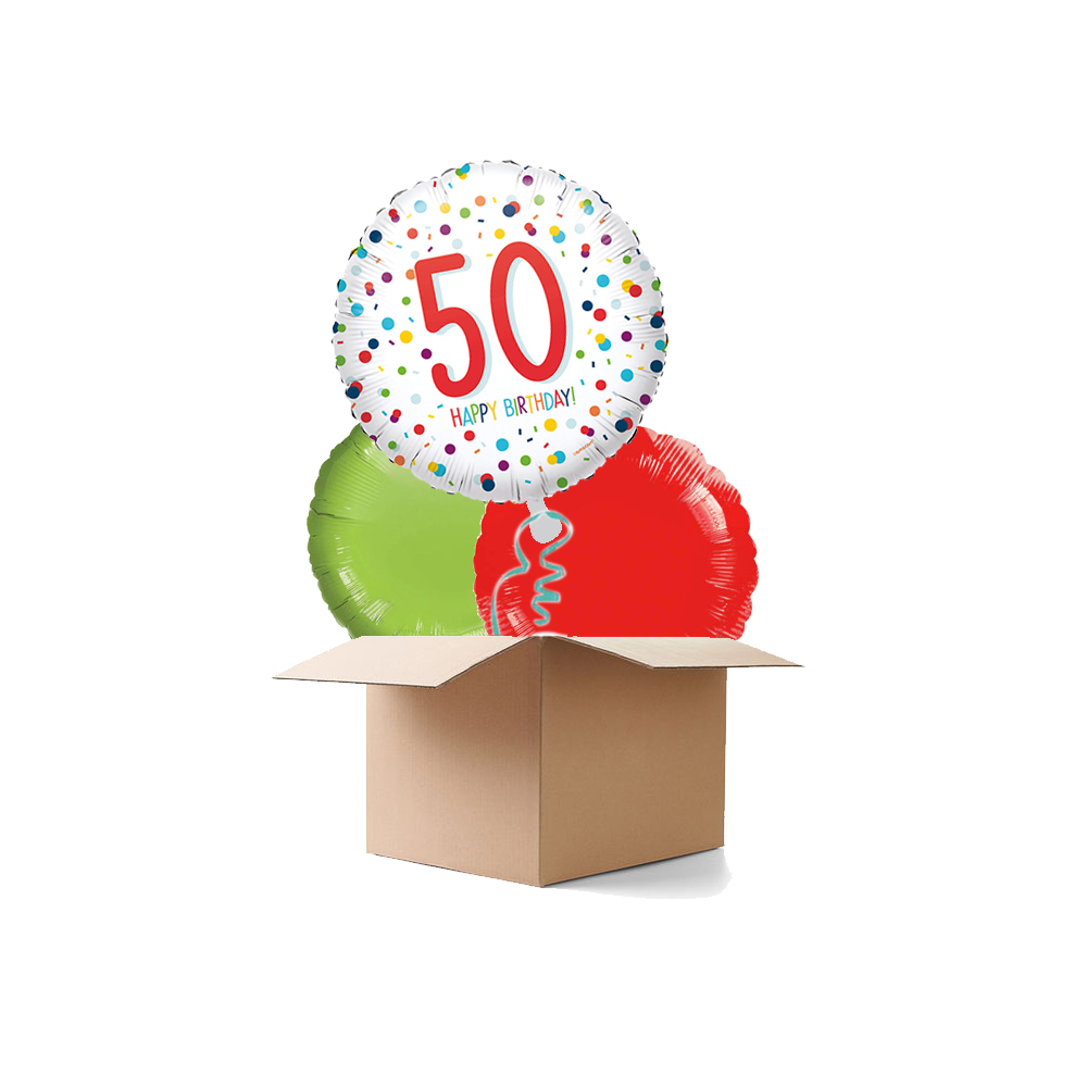 Ballongre Konfetti Happy Birthday 50, 3 Ballons