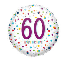 Folienballon Konfetti Happy Birthday 60, ca. 45cm
