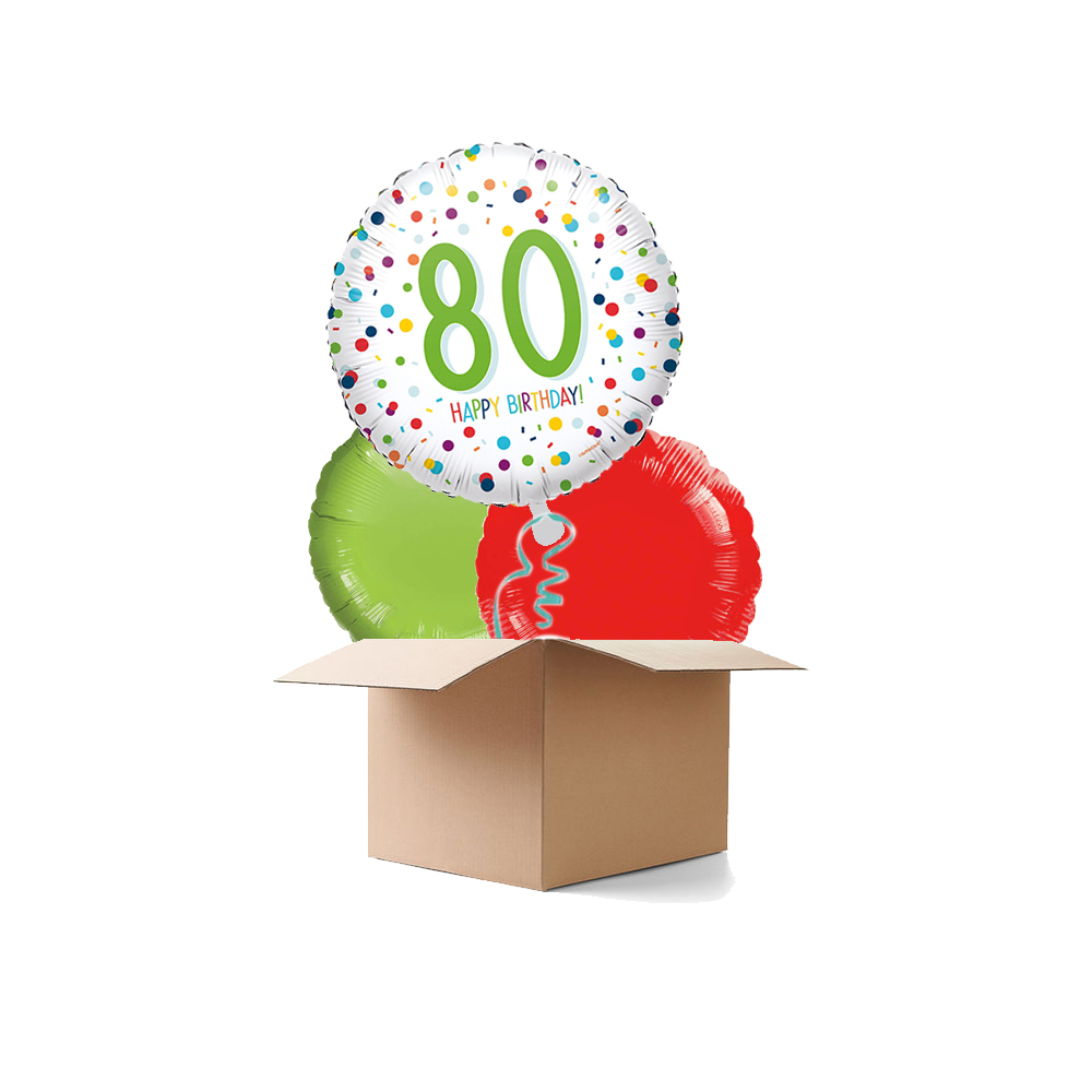 Ballongre Konfetti Happy Birthday 80, 3 Ballons