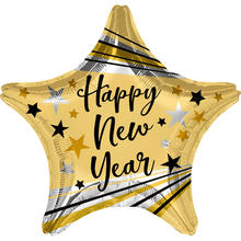 SALE Folienballon Happy New Year Star, ca. 45cm, gold - Neujahr Silvester