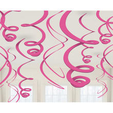 Deko Girlande Swirls, pink, 12 Stück, 55cm