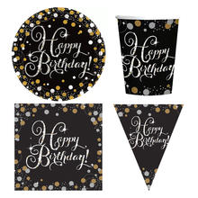 Geburtstags-Serie Happy Birthday Sparkling Gold - Teller, Servietten, Becher & Dekorationen