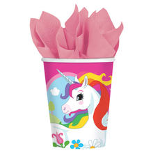 Becher, recycelbar aus Pappe, Einhorn, 8 Stck, 250 ml