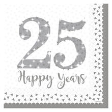 Servietten Silberhochzeit, 25 Happy Years, 33 x 33 cm, 16 St�ck