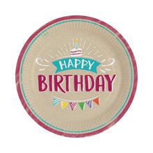 Papp-Teller Happy Birthday, 8 Stck,  23cm