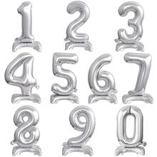 NEU Folienballon Mini Zahlen 0-9 mit Standfuß, Silber, ca. 38 cm - Verschiedene Ziffern