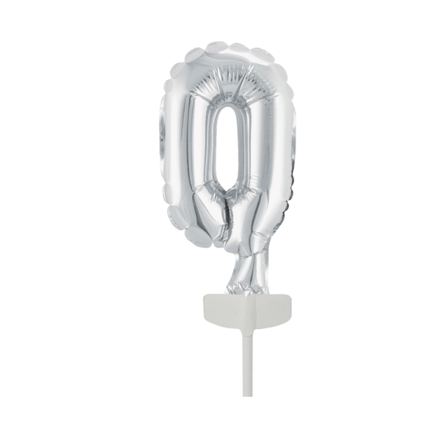 SALE Folienballon Cake Topper Zahl 0 Silber, ca. 13 cm