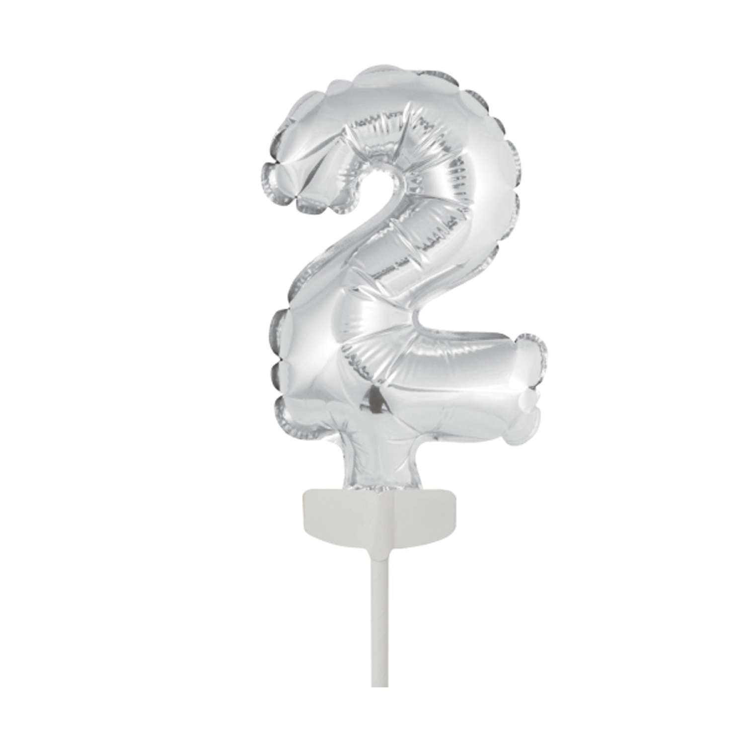 SALE Folienballon Cake Topper Zahl 2 Silber, ca. 13 cm
