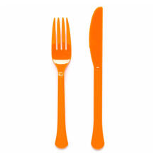 NEU Mehrweg-Besteck-Set Messer und Gabel aus Kunststoff, je 12 Stck, orange