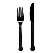 NEU Mehrweg-Besteck-Set Messer und Gabel aus Kunststoff, je 12 Stck, schwarz