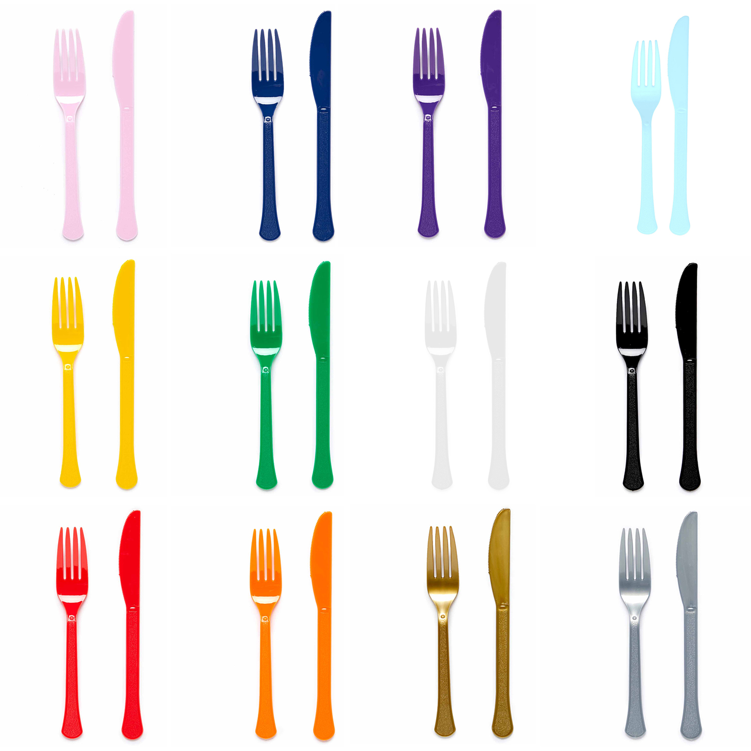 NEU Mehrweg-Besteck-Set Messer und Gabel aus Kunststoff, je 12 Stück - verschiedene Farben