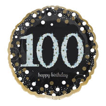 NEU Folienballon Sparkling Birthday 100th, schwarz, ca. 45cm