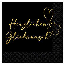 Servietten Herzlichen Gl�ckwunsch, schwarz, 33 x 33 cm, 16 St�ck