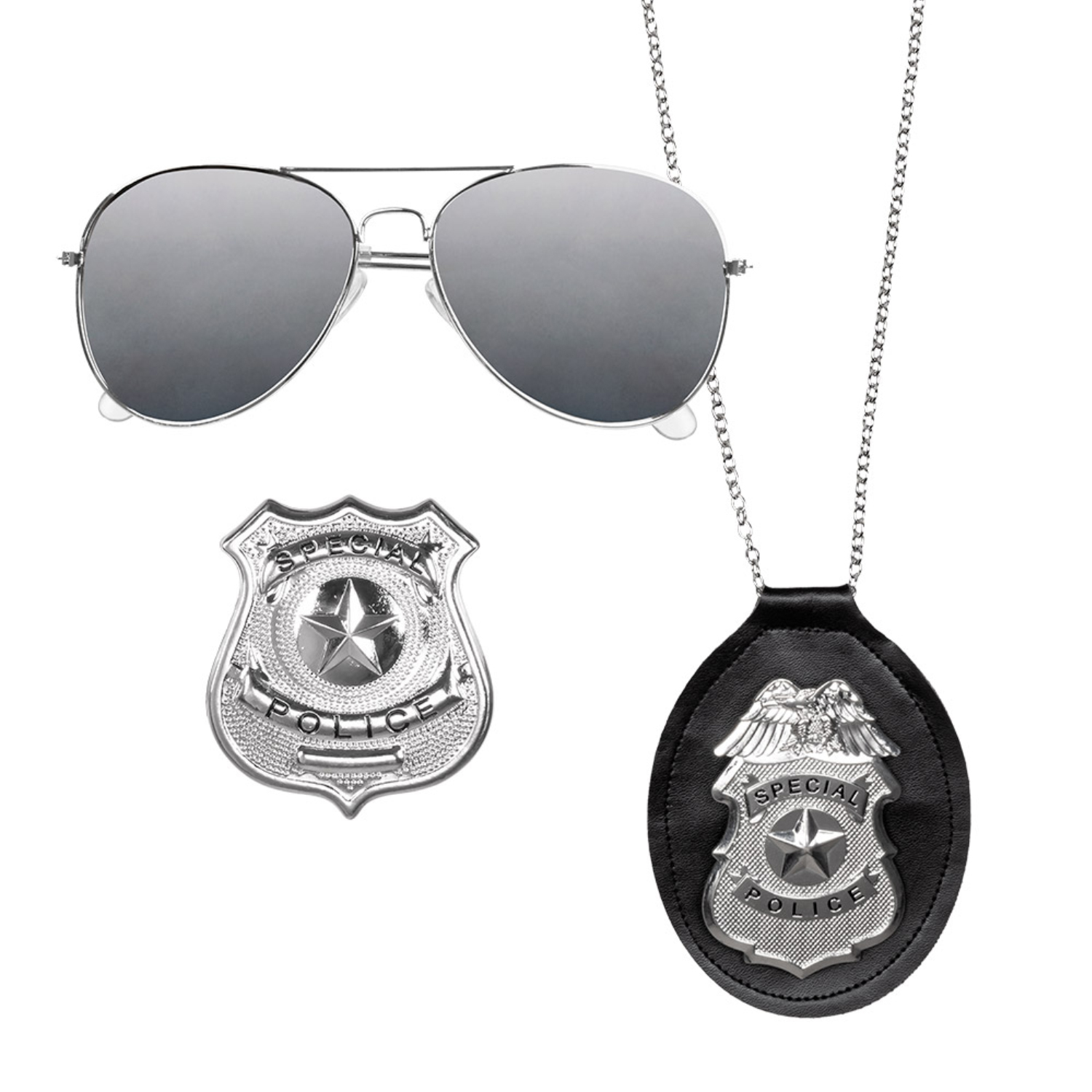 NEU Kostüm-Set Police Officer, mit Brille, Abzeichen und Marke