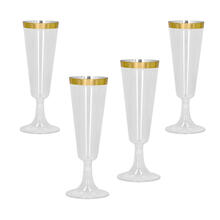 Kunststoff Sektflte / Champagner-Glas, 4 Stck, 140 ml, Goldener Rand