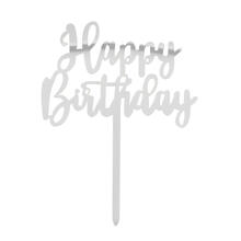 NEU Kuchen- / Tortendekoration Happy Birthday Topper, silber, 15x 11cm