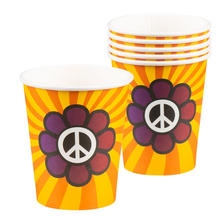 Becher, recycelbar aus Pappe, Hippie mit Peace-Zeichen, 6 Stück, 25cl