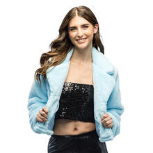 NEU Damen-Kost�m Pl�sch-Jacke kurz, hellblau, mit Taschen, Gr. M-L
